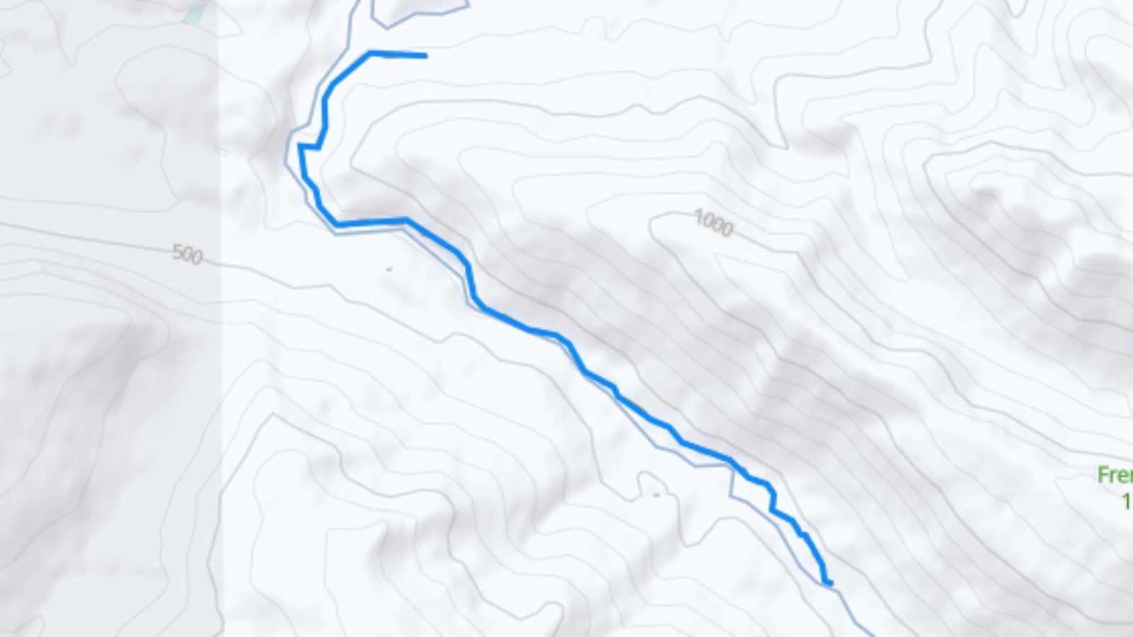 Map of Boulder River Trail showing the route marked with a blue line for navigation and trail details.
